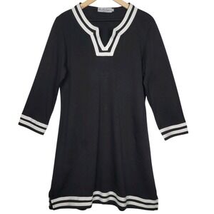 Ava Lynn Black Tunic Dress Large Pima Cotton White Ribbon‎ Trim Nautical V-Neck